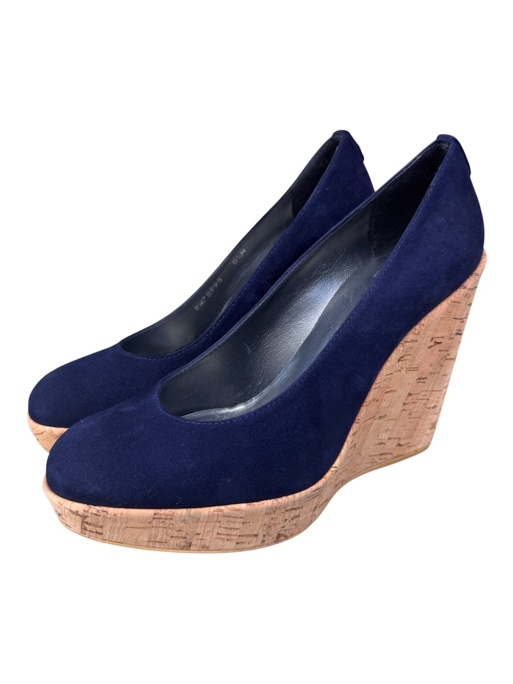 Stewart Weitzman Corkswoon Nice Blue Navy Suede Cork Wedges 8.5 Kate Middleton